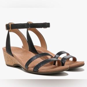 Vionic Orlanda Wedge Sandals Black Leather Cork Heel Size 10 Comfort